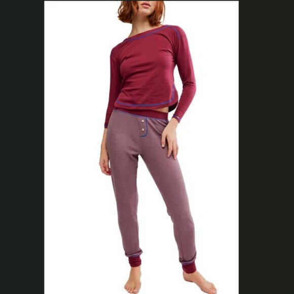 NEW FREE PEOPLE 2pc Chill Evening Pajamas Set  in wine or women 1125 3s2 - Picture 6 of 9